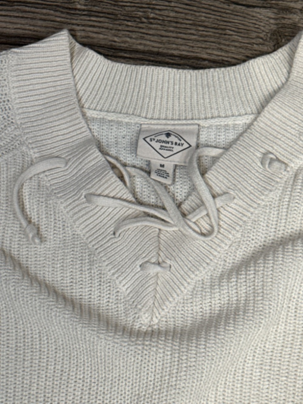 St. John's Bay Lace-Up Scoop Neck Ivory Sweater - Picture 3 of 4